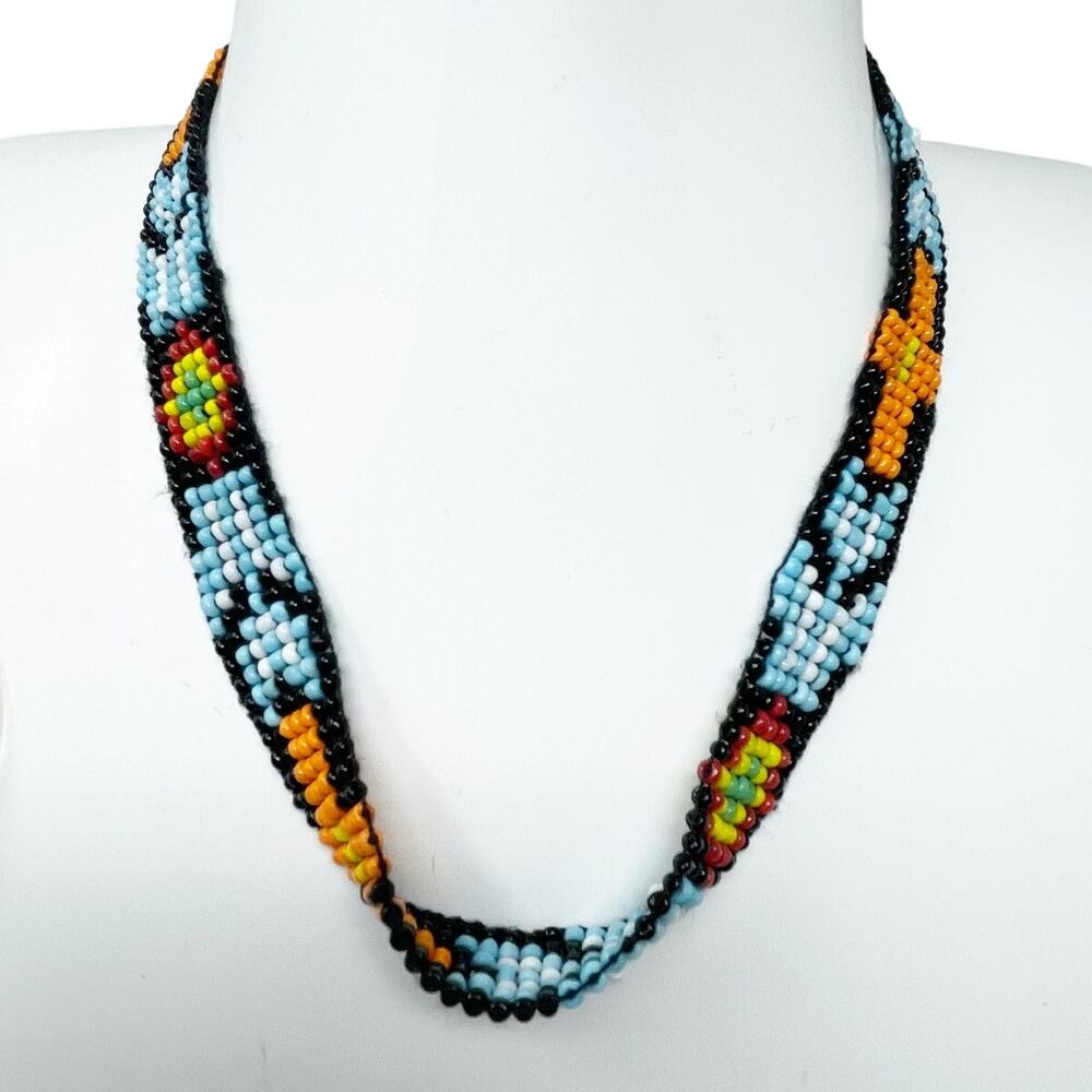 Southwestern Native American‎ Seed Bead Choker Style Necklace Multicolor 8" GUC